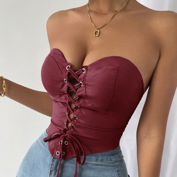 Boho Orange Lace up Bustier Corset Cropped Top - Picture 15 of 15